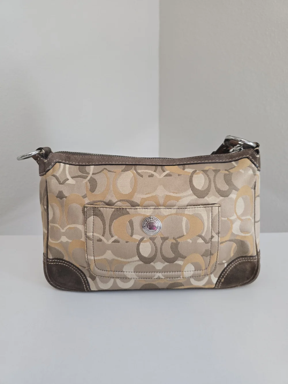 Coach Signature Canvas Shoulder Bag in Tan and Brown